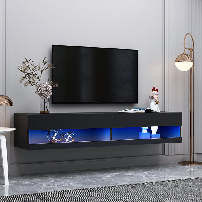 Wall Mounted Floating 80" TV Stand with 20 Color LEDs Black