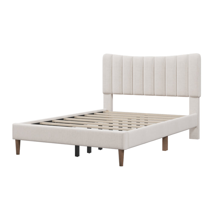 Upholstered Platform Bed Frame , Full (Cream)