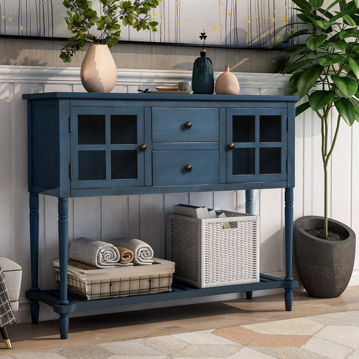 Farmhouse Console Table with Bottom Shelf -Antique Navy Blue