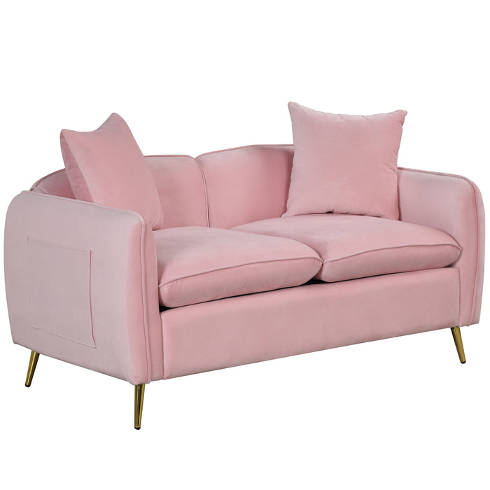 2 Piece Velvet Upholstered Sofa Sets, Pink