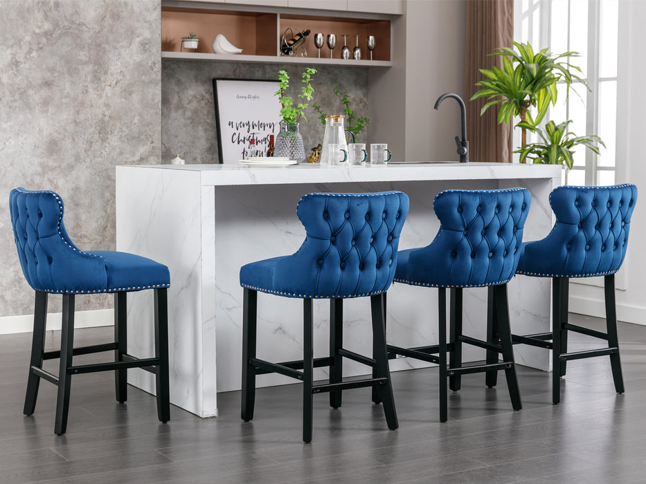 Contemporary Velvet Upholstered Wing-Back Barstools, Set of 2 (Blue)