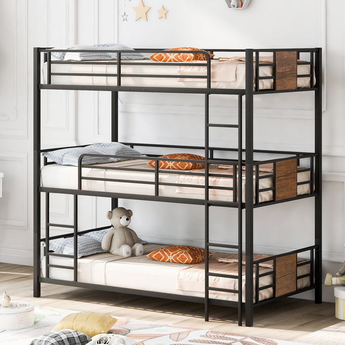 Twin Size Triple Metal Bunk Bed - Brown