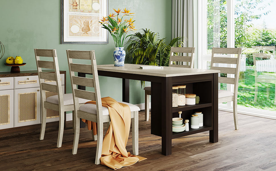 5-Piece Farmhouse Wood Dining Table Set - Beige