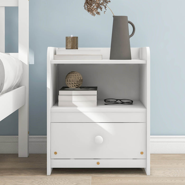 Full Bed frame with a Nightstand , White