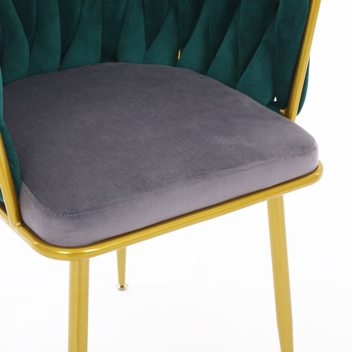 Velvet Dinning upholstered Chair with Gold Metal Legs (dark green)