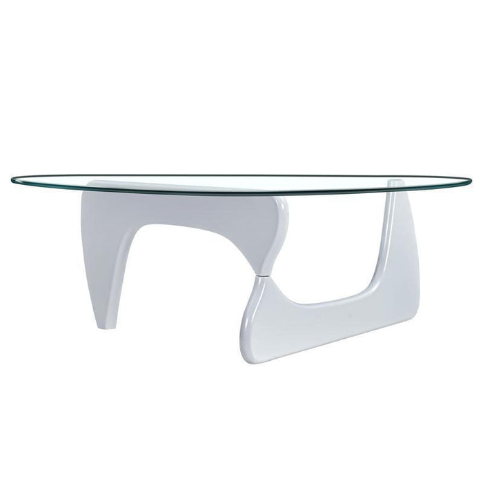 Modern Triangle coffee table with Clear Glass Top for Living Room - White