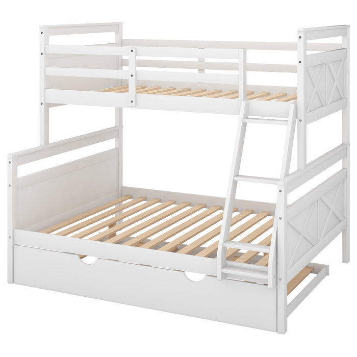 Twin over Full Bunk Bed with Ladder -  White