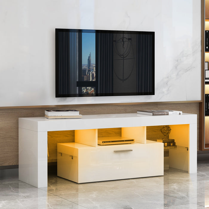 White morden TV Stand with LED Lights - WHITE