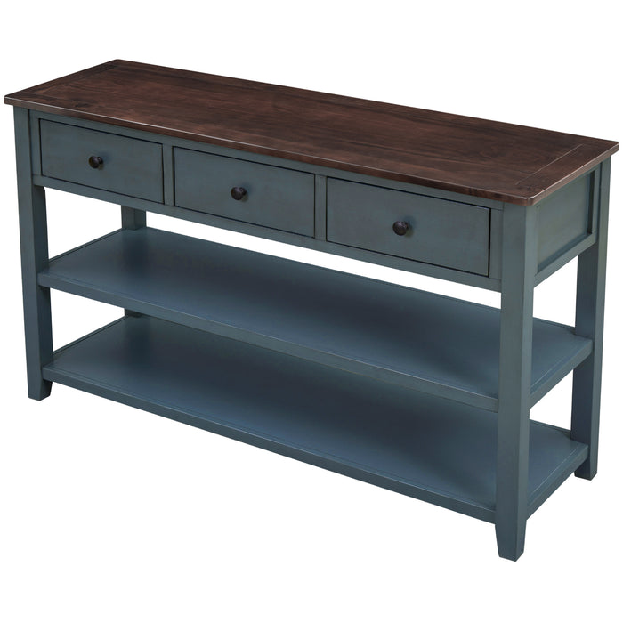 Retro Design Console Table with Two Open Shelves -Navy