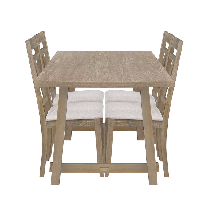 5-Piece Large Rustic Dining Table Set - Brown