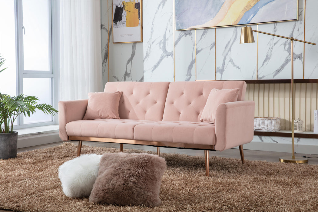 Velvet  loveseat with rose gold metal feet