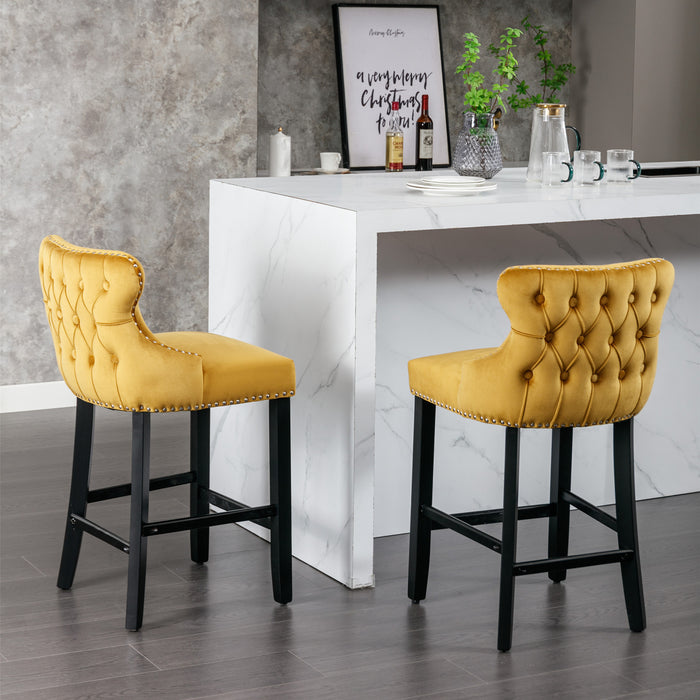 Contemporary Velvet Upholstered Wing-Back Barstools,Set of 2 (Gold)