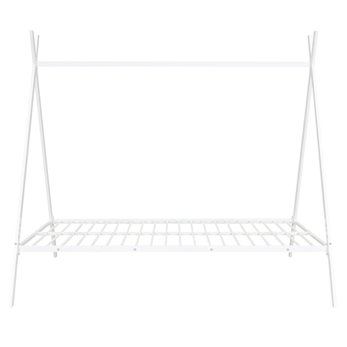 Tent Bed Frame Full Size, Metal Floor, No Box Spring Needed White