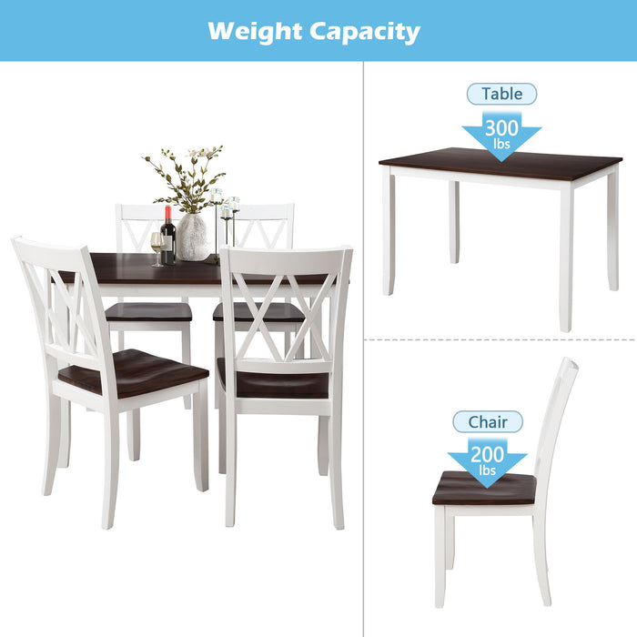 5-Piece Dining Table Set (White+Cherry)