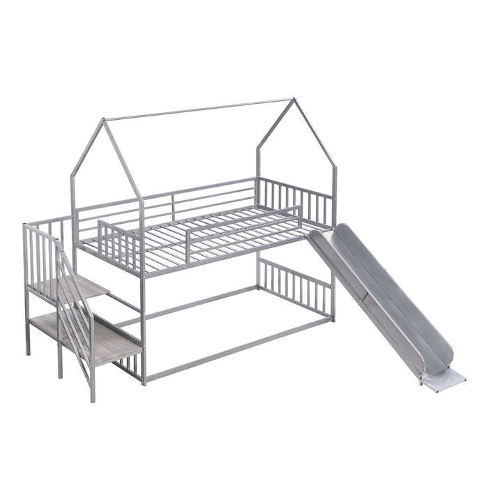 Twin over Twin Metal House Bunk Bed - Silver