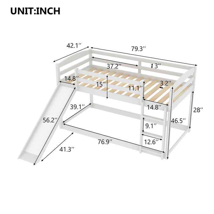 Twin over Twin Bunk Bed with Convertible Slide and Ladder - White