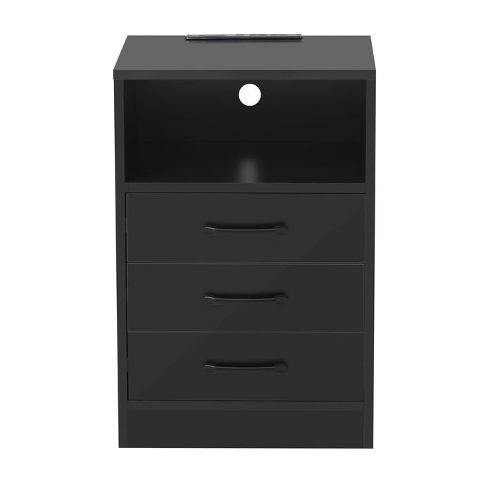 Nightstand with 3 Drawers and USB Charging Ports,Wireless Charging and Remote Control LED Light-Blac, k