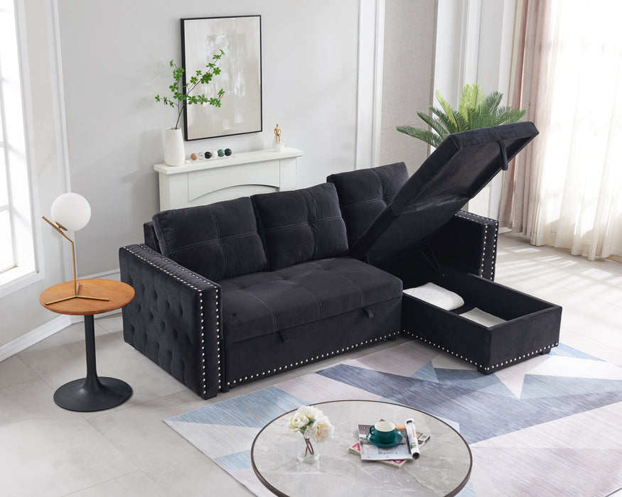 Sectional sofa with pulled out bed,- BLACK,