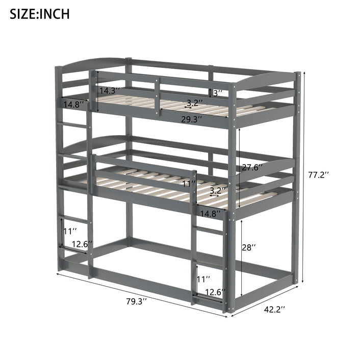 Twin over Twin over Twin Triple Bunk Bed - Gray