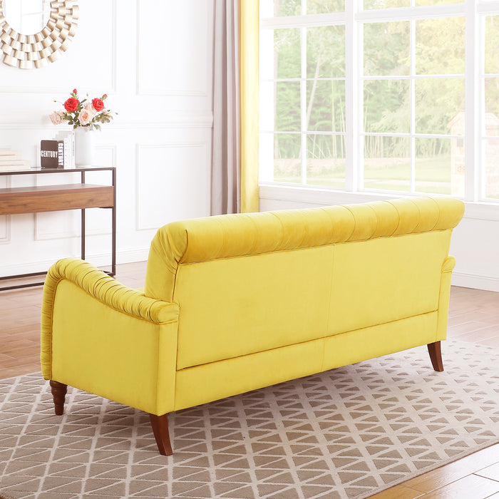 Modern Chesterfield Velvet Sofa - Yellow