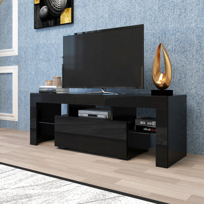 Black TV Stand with LED RGB Lights (Black)