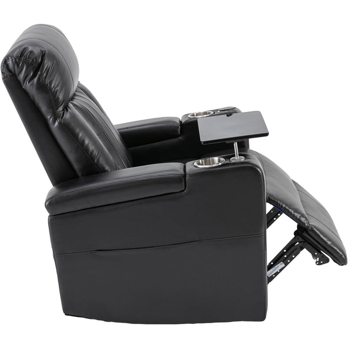 Premium Power Recliner with Storage Arms, Cupholders, Swivel Tray Table and Cell Phone Stand - Black