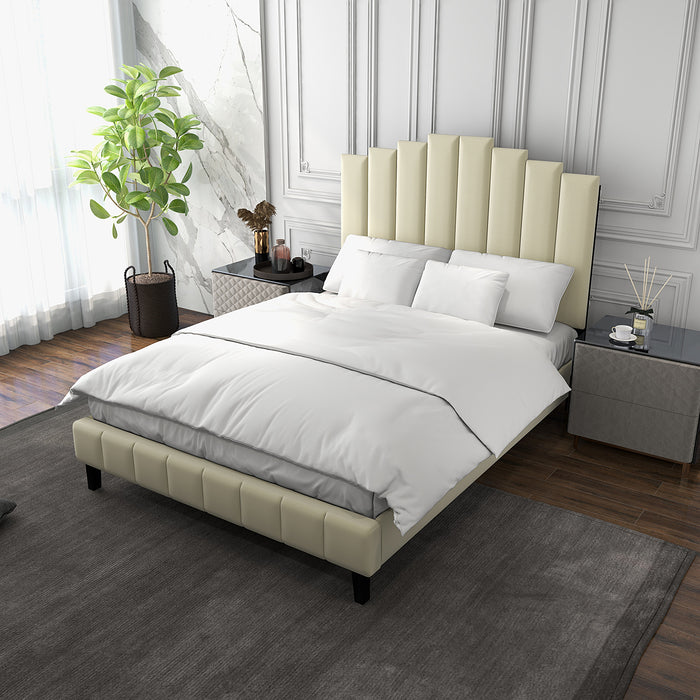 Queen Size Tufted Upholstered Platform Bed with Headboard and Footboard - Ivory