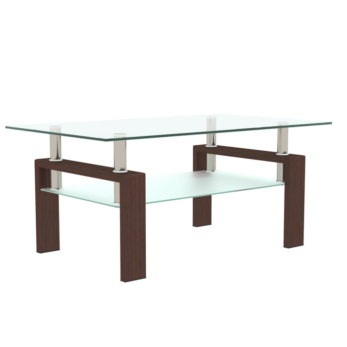 Rectangle Walnut Glass Coffee Table