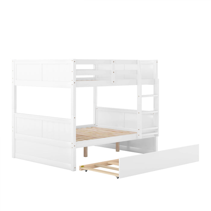 Full Over Full Bunk Bed with Twin Size Trundle - White