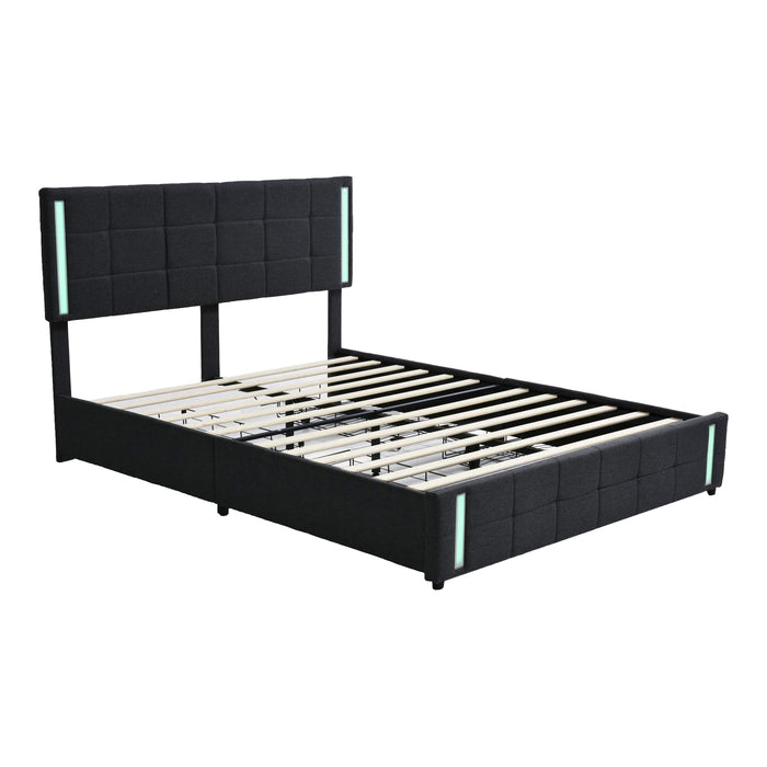 Queen Upholstered  storage Platform Bed with LED Lights and USB Charging - Dark Gray