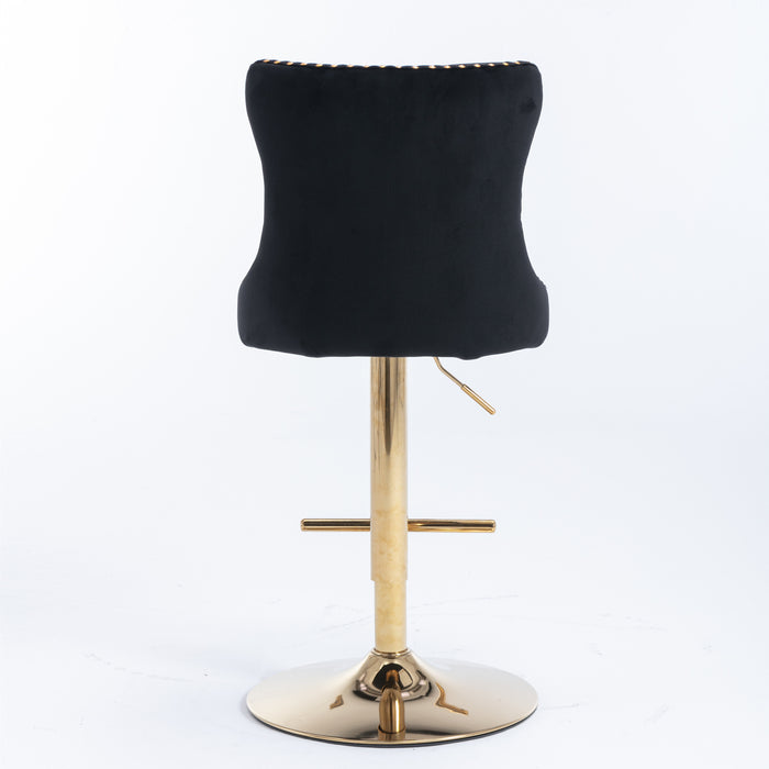 Golden Swivel Velvet Barstools (Black, Set of 2）