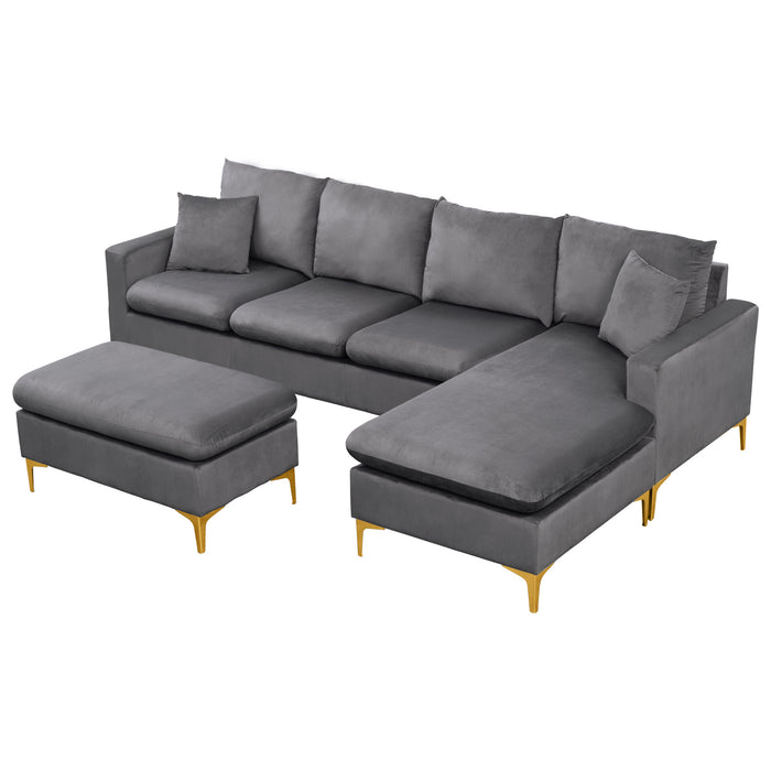 L-Shape Sectional Sofa with Ottoman- Grey