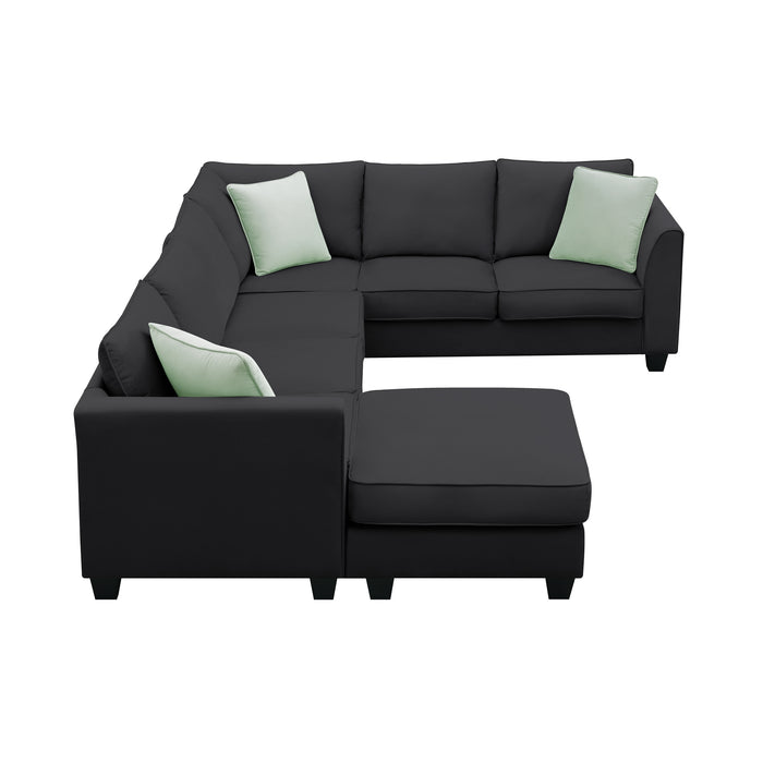 7 Seats Modular Sectional Sofa with Ottoman - Black