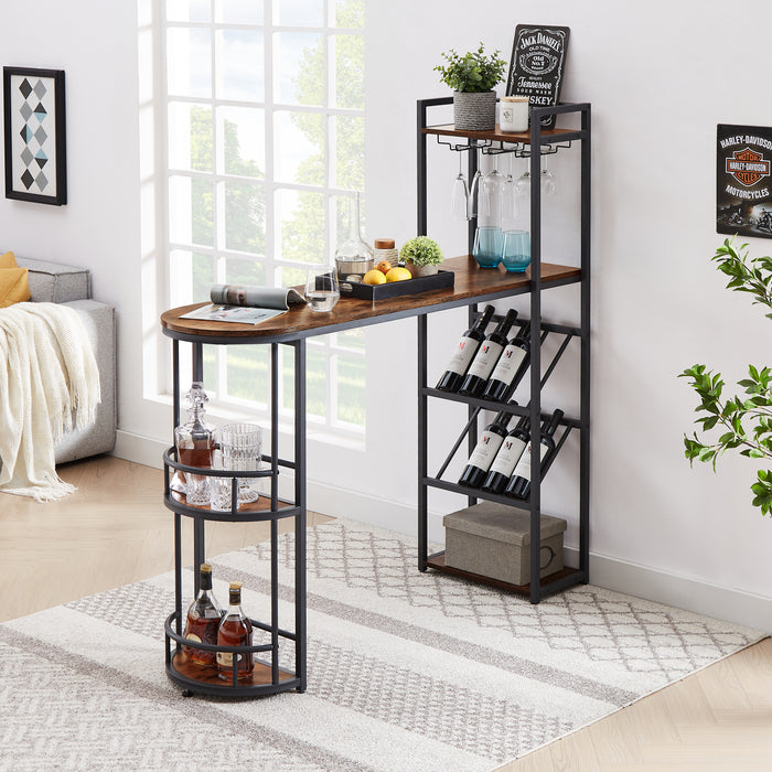 Bar table with bottles and glass holder (Rustic Brown)