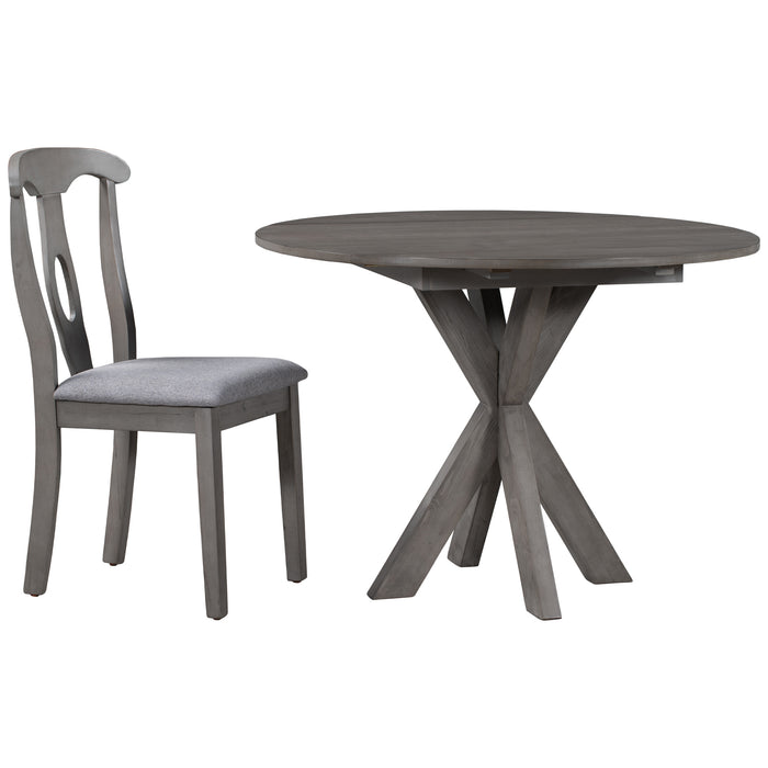 5-Piece Rustic Farmhouse  Wood Round Dining Table Set -Grey