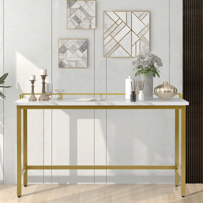 4-Piece Modern Counter Height Extra Long Console Dining Table Set - Gold + Beige