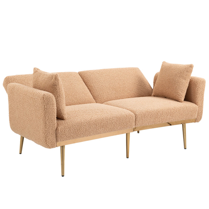 Modern  Velvet  Sofa Futon - Camel Teddy