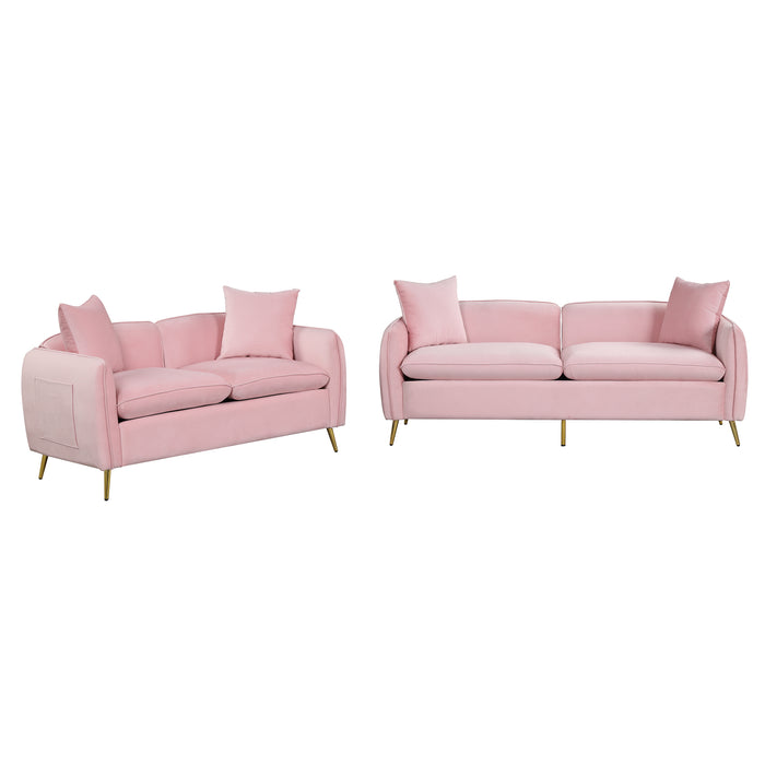 2 Piece Velvet Upholstered Sofa Sets, Pink