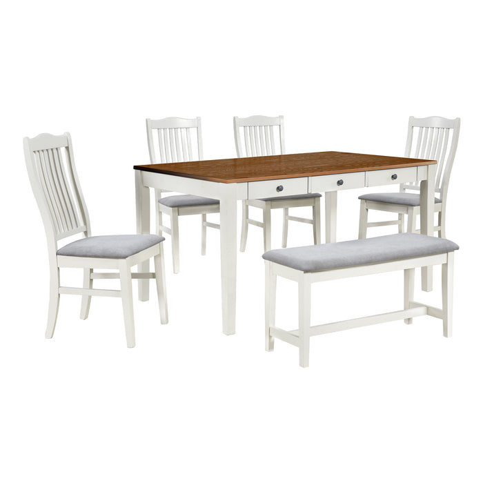 6-Piece Mid-Century Wood Dining Table Set- Butter Milk