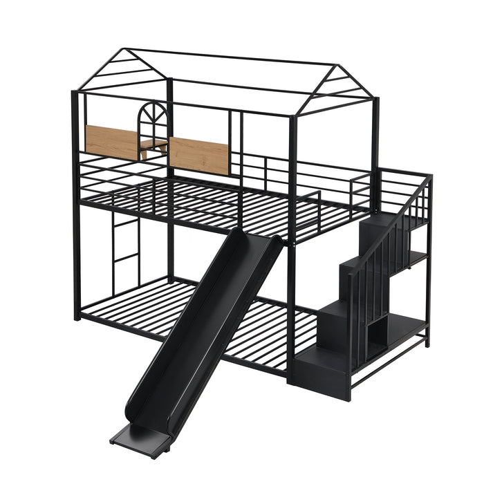 Twin Over Twin Metal House Bunk Bed - Black