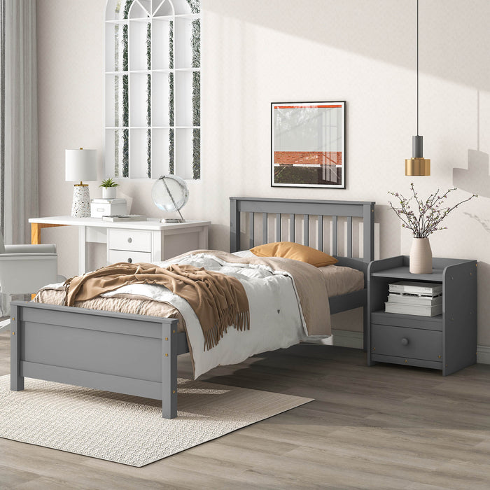 Twin Bed frame with 1 Nightstand - Grey