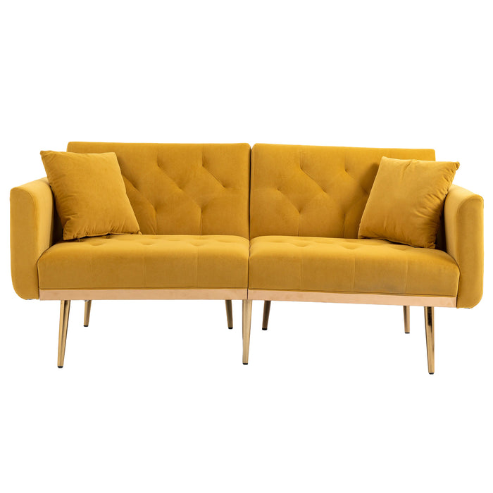 Modern Velvet  Sofa Futon - Mustard