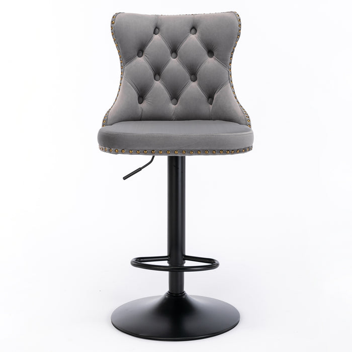 Swivel Velvet Barstools , Gray (Set of 2）