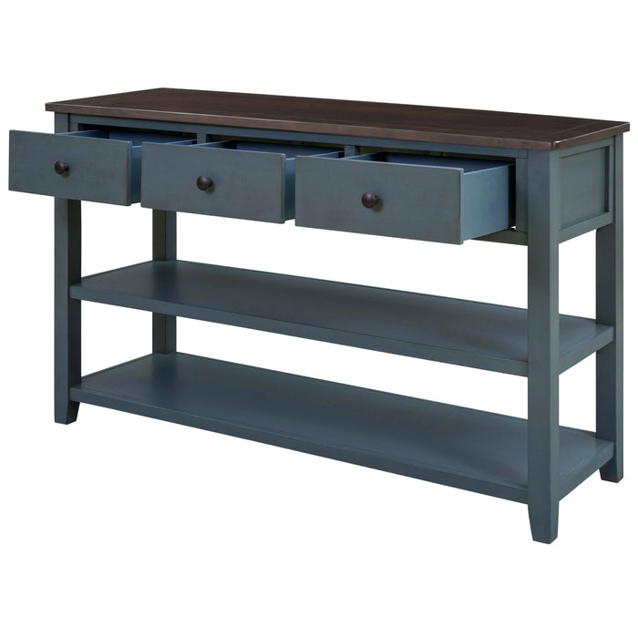 Retro Design Console Table with Two Open Shelves -Navy