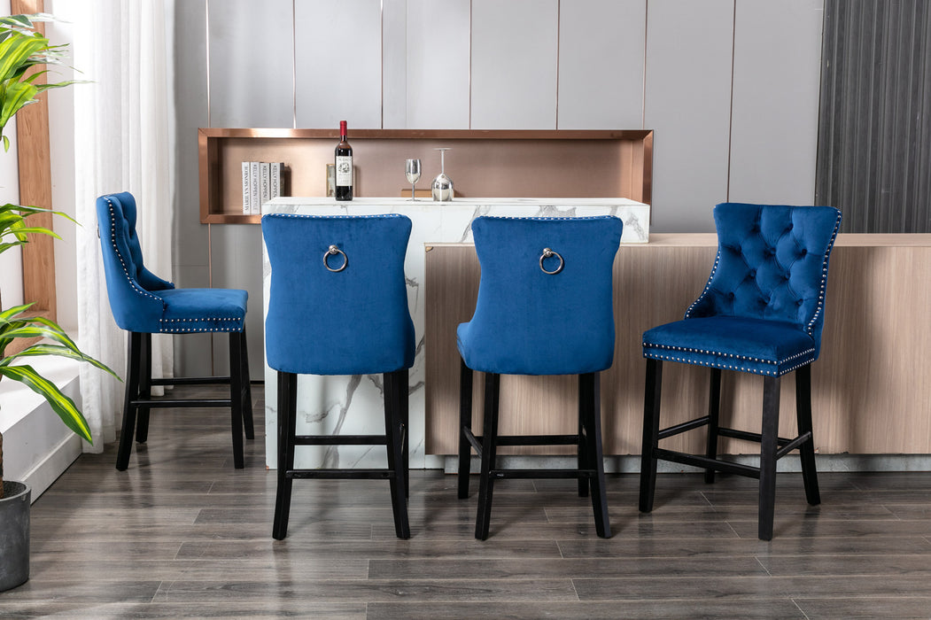 Contemporary Velvet Upholstered Barstools, Set of 2 (Blue)