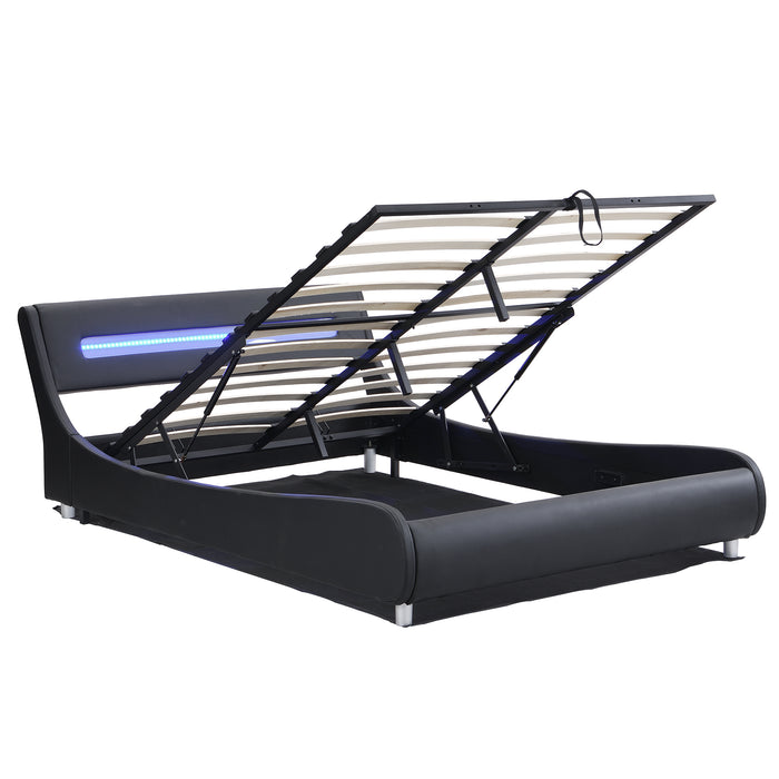 Full Size Low Profile Upholstered Platform Bed with LED headboard - Black