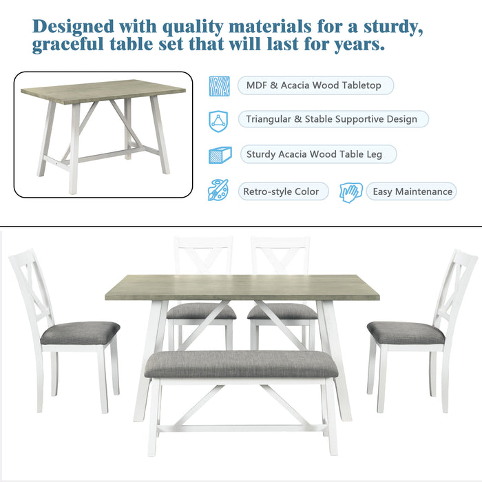 6-Piece Dining Table Set - White + Gray