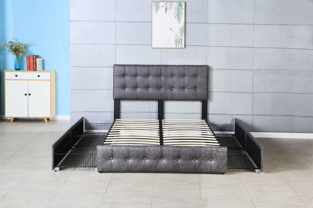 Hot Sale Queen Size Dark Grey Upholstered Platform Bed Frame  with Storage Drawers