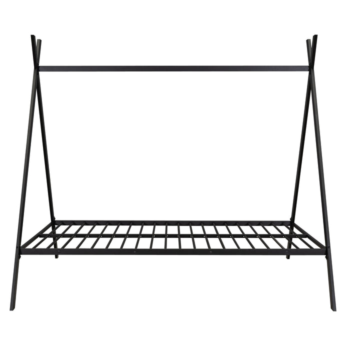 Tent Bed Frame Full Size Metal Floor, No Box Spring Needed Black