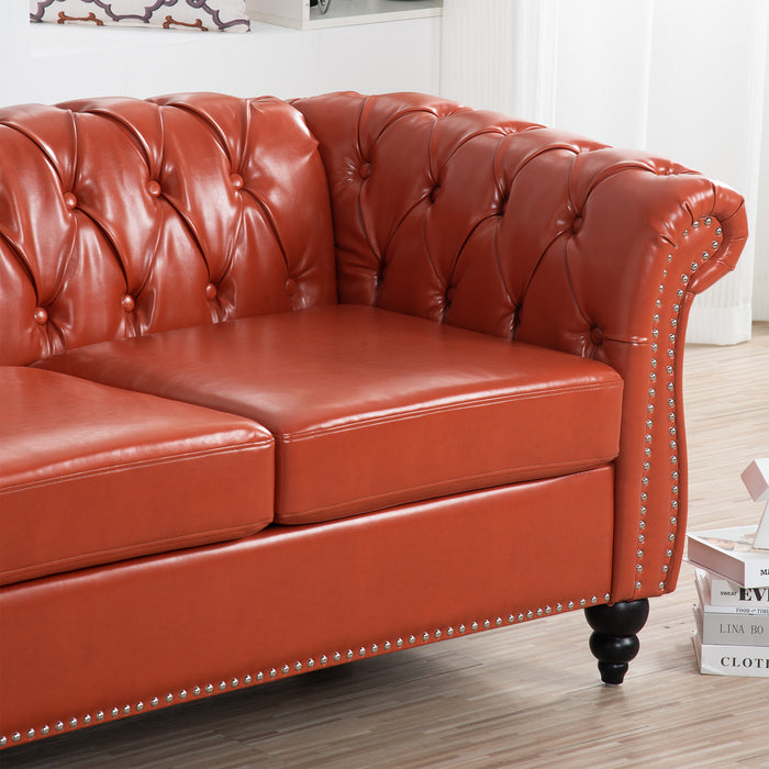 Rolled Arm Chesterfield 3 Seater Sofa - Orange